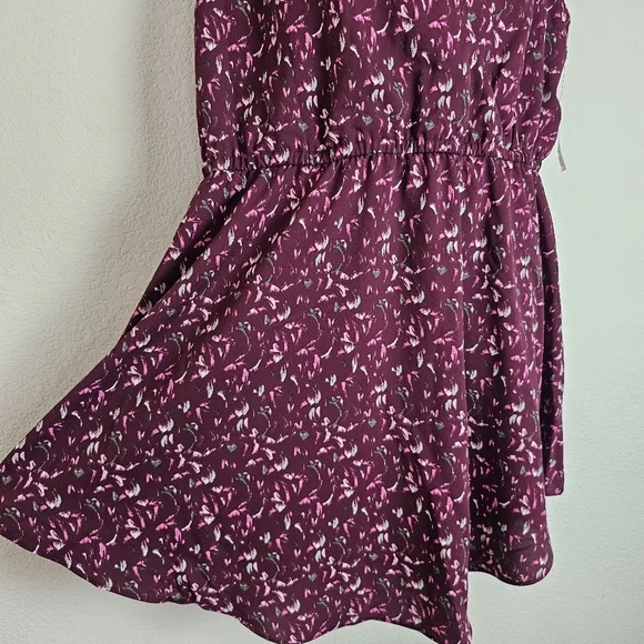 Bar III Burgundy Floral V-Neck Mini Dress XL Draped Skirt Sleeveless - Picture 5 of 15